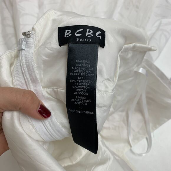 BCBG Paris Floral White Midi Dress Womens 10 Sleeveless Pleat Front Lined *READ - Picture 11 of 13